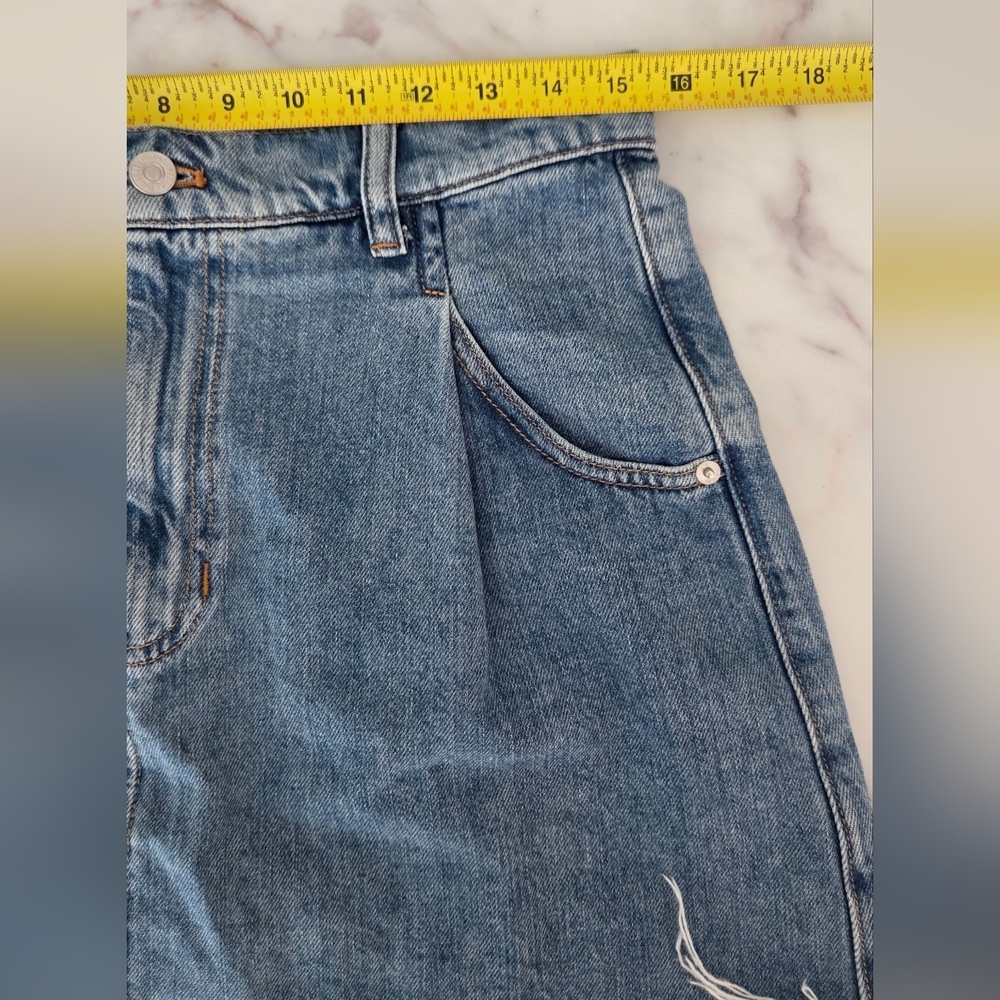 Free People Pleated Raw Hem Cosmico Flirt Denim Mini Skirt Jean Skirt 80's 90's - Picture 6 of 8
